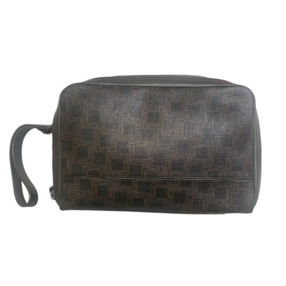 Dunhill brown black leather & coated canvas men’s designer clutch wristlet bag